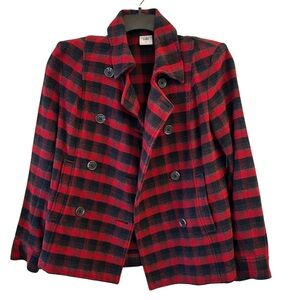 CAbi Heritage Plaid Structured Jacket Coat Red Black Small